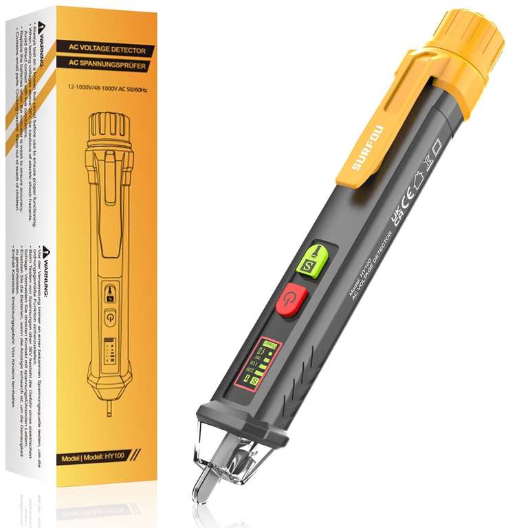 SURFOU Voltage Tester Pen, Dual-Range AC 12v/48v~1000v Non Contact Detector with NCV, LED Light