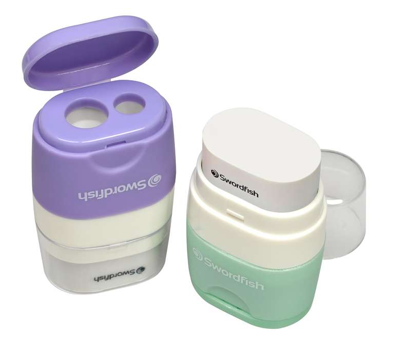Swordfish ‘Twin Combo’ Pastel Double-Hole Pencil Sharpener and Eraser