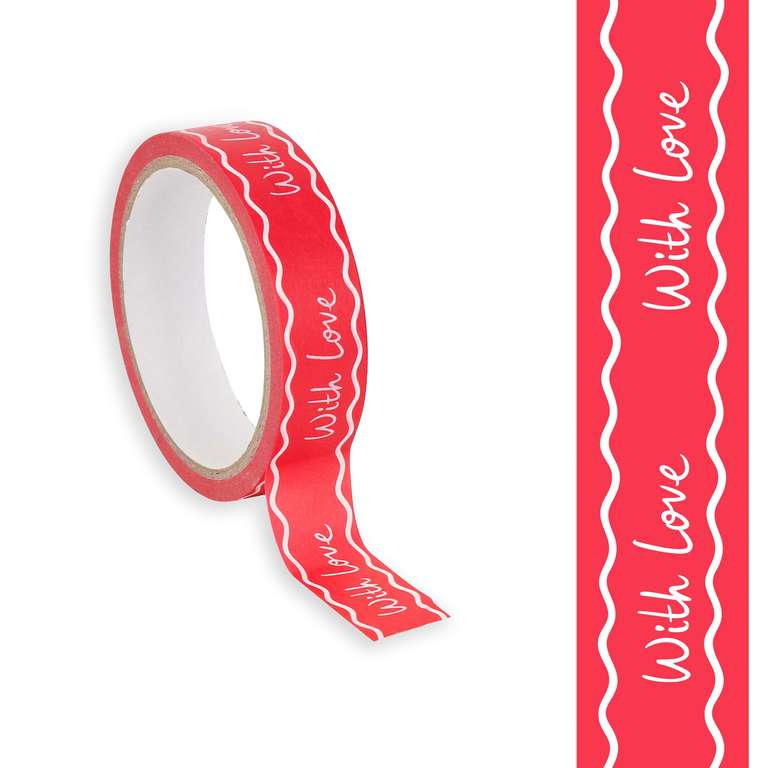 Talking Tables Paper Gift Tape With Love Red, Plastic Free, 20m, for Wrapping Presents