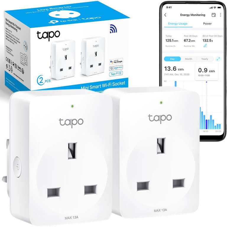 Tapo P110 (2-Pack) Smart WiFi Plug, Energy Monitoring