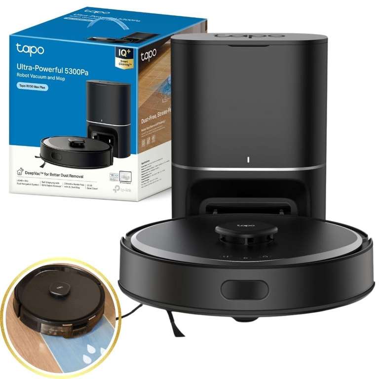 Tapo RV30 Max Plus 5300Pa Robot Vacuum Cleaner with Mop, LiDAR+IMU Dual Navigation, 5300Pa Hyper Suction