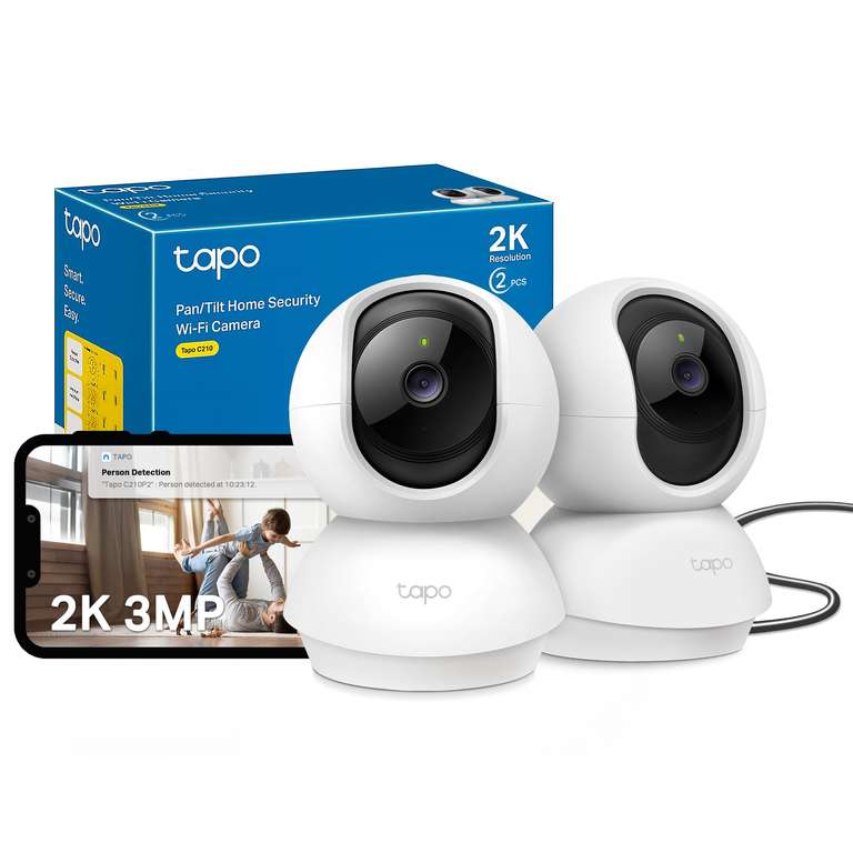 Tapo Wifi Indoor Camera, 2K 3MP Full HD 360° Security Wireless Camera with Night Vision, 2 Pack