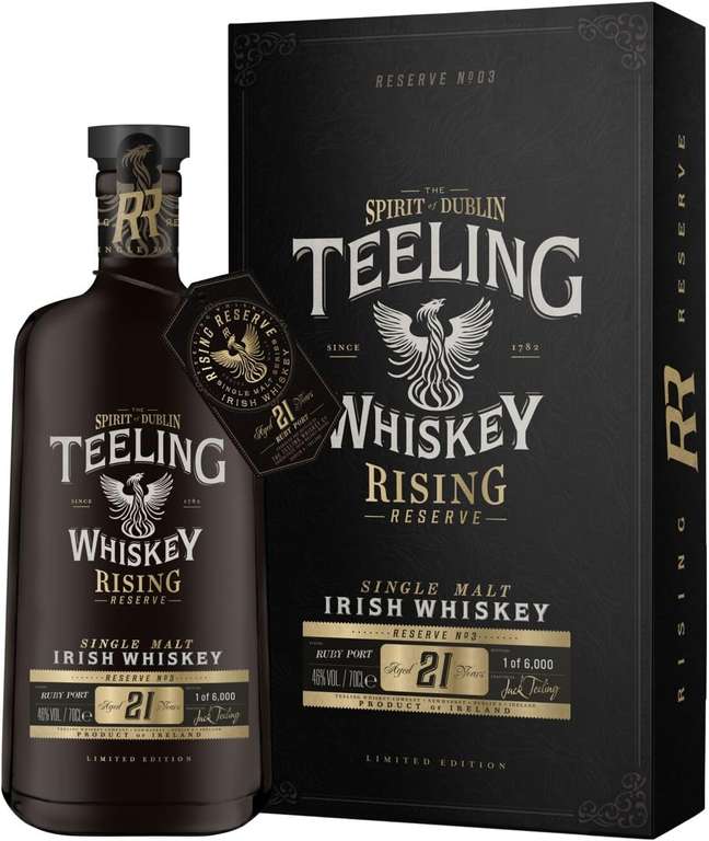 Teeling Irish Whiskey Rising Reserve No. 3, 21-Year-Old Single Malt Finished in ex-Ruby Port Casks, 46% - 70cl