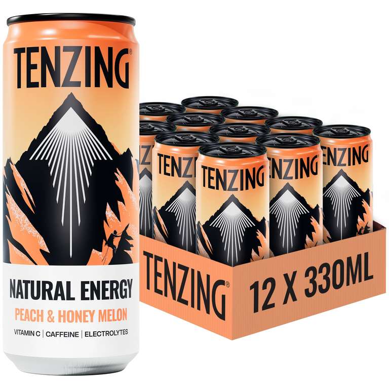 TENZING Natural Energy Drink, Plant Based, Vegan, & Gluten Free Drink, Peach & Honey Melon, 330ml