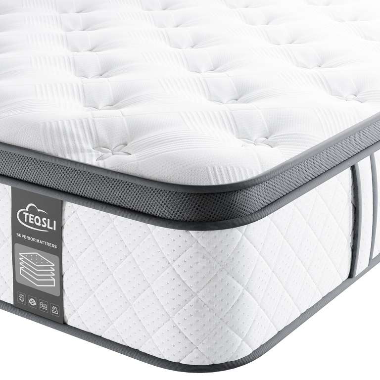 TeQsli 4FT6 Double Mattress 10 Inch Gel Memory Foam Pocket Spring Hybrid, Medium Firm