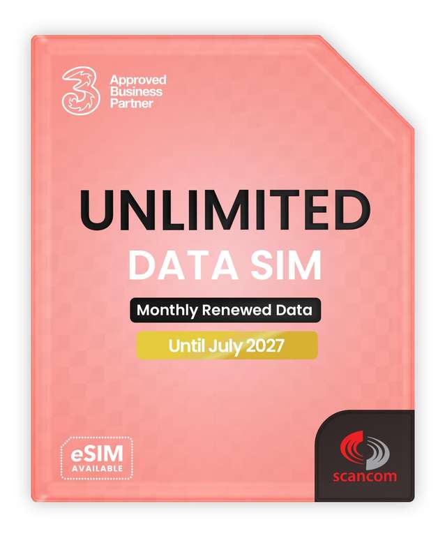 Three Unlimited Data SIM Card – for Portable WiFi, Routers & Phones – Preloaded Until April 2027 – Dual Network (Three & Vodafone)
