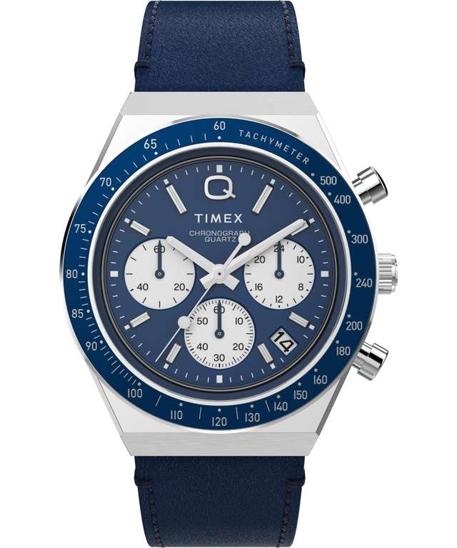 Timex Men's Q Chronograph 40mm Watch Blue - Stainless Steel Case
