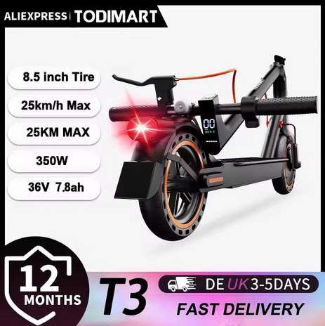TODIMART T3 Foldable and Portable Electric Scooter with APP Control ( 350W / 36V / 7.8Ah ) w/code@TODIMART UK Online Store