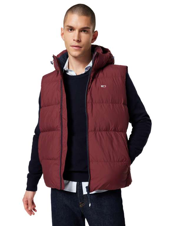 Tommy Hilfiger Jeans Men’s Essential Down Gilet with Hood - Size M - Purple (Deep Rouge)