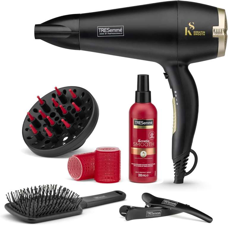 TRESemme Keratin Smooth Volume Shine Hair Dryer & Diffuser Gift Set - 2200W Powerful Blow Dryer, Heat Protection, Paddle Brush, Accessories