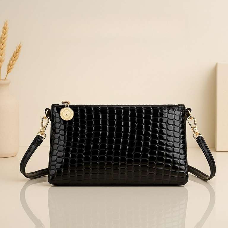Triple Zip Crossbody Purse - Lightweight Vegan Leather with Adjustable Shoulder Strap, Black - Sold by Amazon Haul Global
