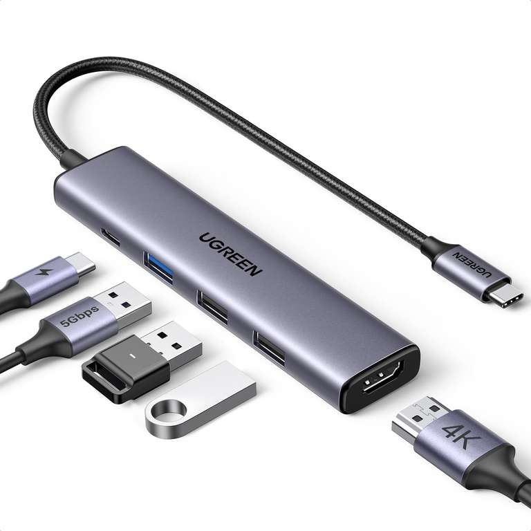 UGREEN USB C Hub, 5-in-1, 4K HDMI to USB-C | 100W PD, 3 USB-A Data Ports (Sold by UGREEN GROUP LIMITED UK, FBA)