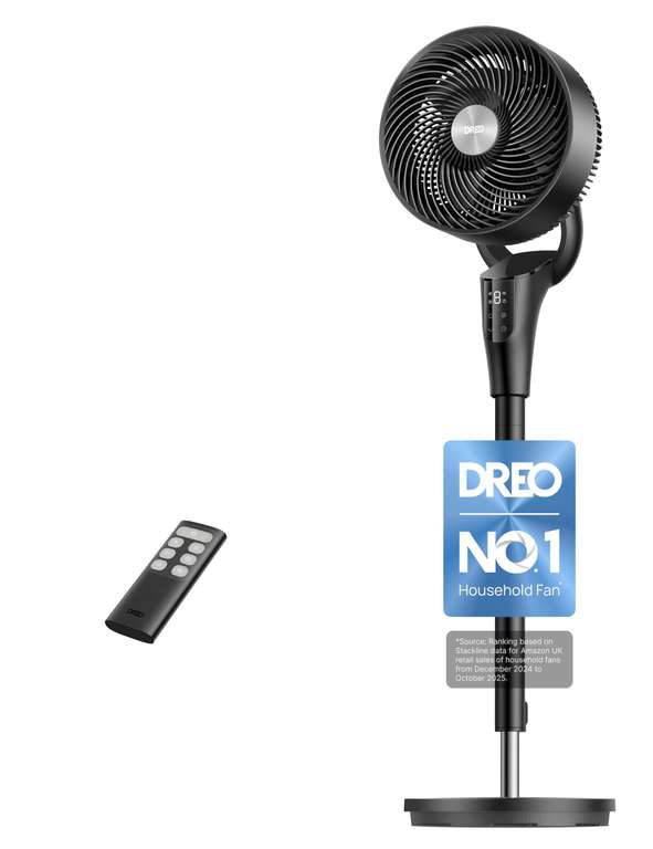 Dreo 42" Silent Standing Fan 20dB with Remote, 8 Speeds, 90° Oscillation, Timer & LED Display, Colours: Black/Grey/White (Upgraded Model)