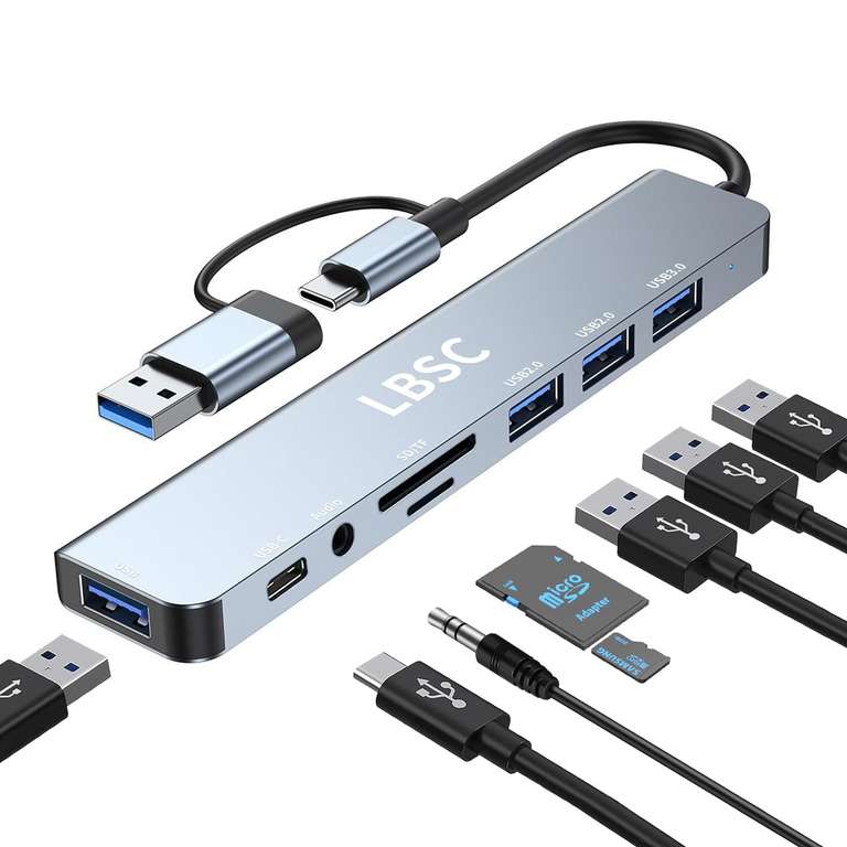 LBSC USB C 3.0 Hub, 8 in 1 USB Splitter 1xUSB 3.0 3xUSB 2.0 1xUSB C, SD/TF Reader, 3.5mm Jack - Sold by LBSC-UK /FBA