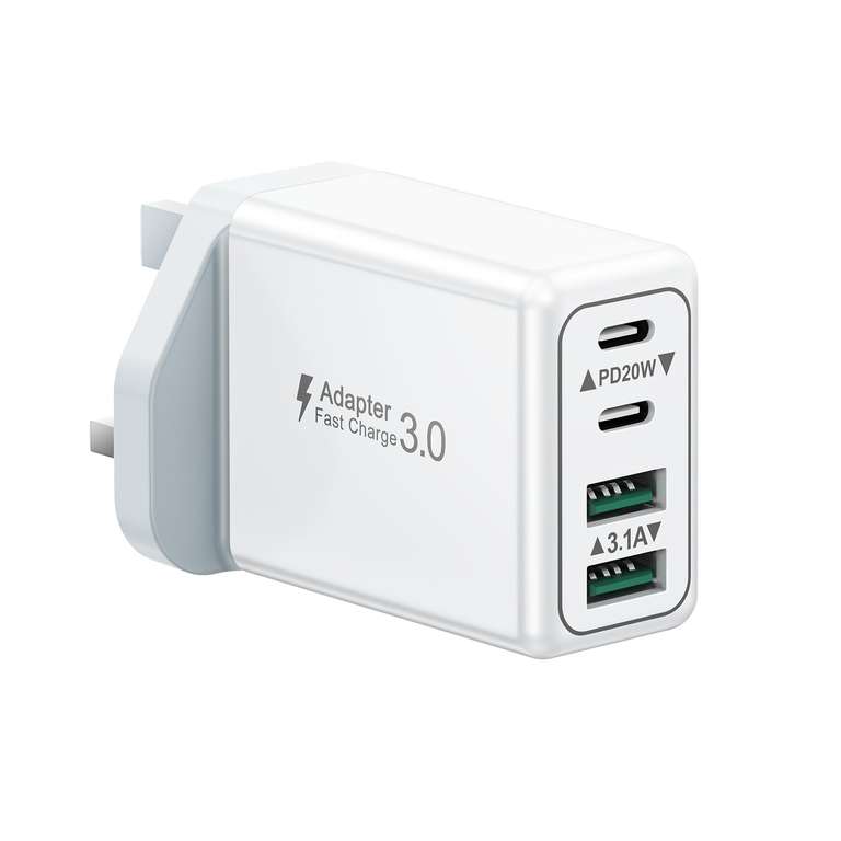 USB C Plug, 40W 4-Port Fast Charger Plug UK Dual Port PD Power Adapter+QC Multi Mains wall Charger Type C Plug -ASTRA GLOBALVENTURESLTD FBA