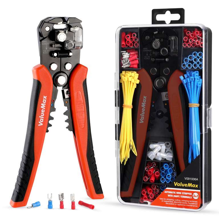 ValueMax Automatic Wire Stripper, Cutter & Crimper Set with 266 Terminals