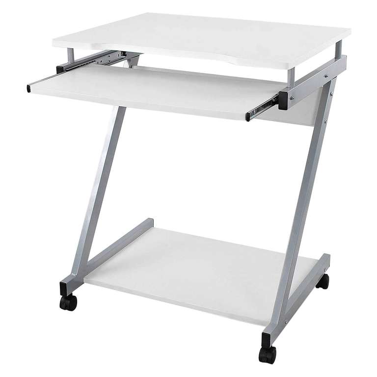 Vasagle Computer Desk Mobile, Writing Desk Z-Shaped, PC Table for Small Spaces, Workstation with Sliding Keyboard 4 Wheels (60x48x74cm)