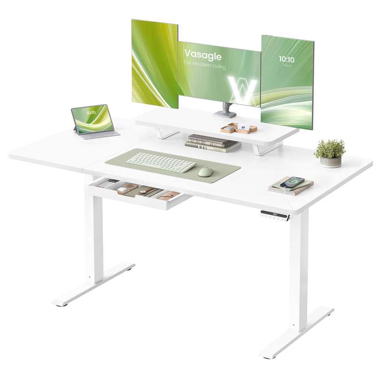 VASAGLE Electric Standing Desk, Height Adjustable Desk, 140 x 70 cm, Flexible Monitor Stand and Drawer, USB-C Port, Sedentary Reminder