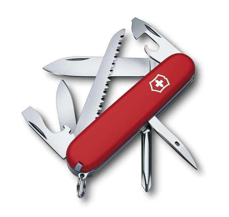 Victorinox Hiker Swiss Army Pocket Knife, Medium, Multi Tool, 13 Functions, Blade, Wood Saw, Red