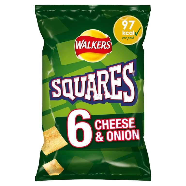 Walkers Squares Cheese & Onion Multipack Snacks Crisps 6x22g - £1.21 S&S