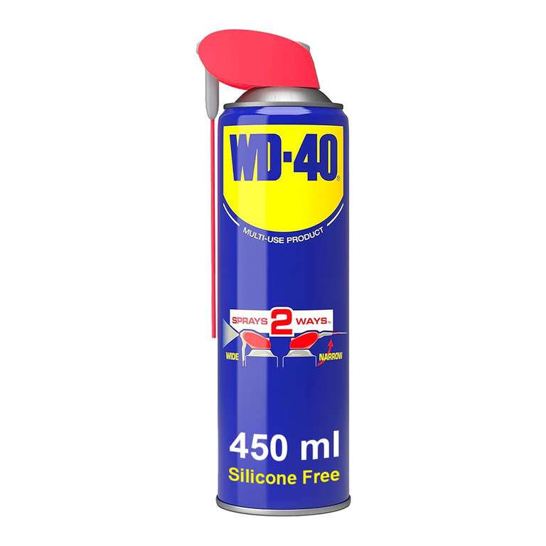 WD-40 Multi Use Lubricant Spray 450ml, Wide and Narrow Smart Straw, Multipurpose WD40 Spray Lubricant for Maintenance (£5.88 S&S)