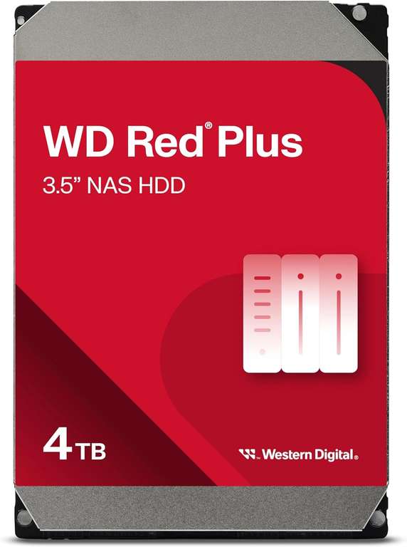 WD Red Plus 4TB NAS 3.5" Internal Hard Drive - 5400 RPM, SATA 6Gb/s, CMR, 128MB Cache