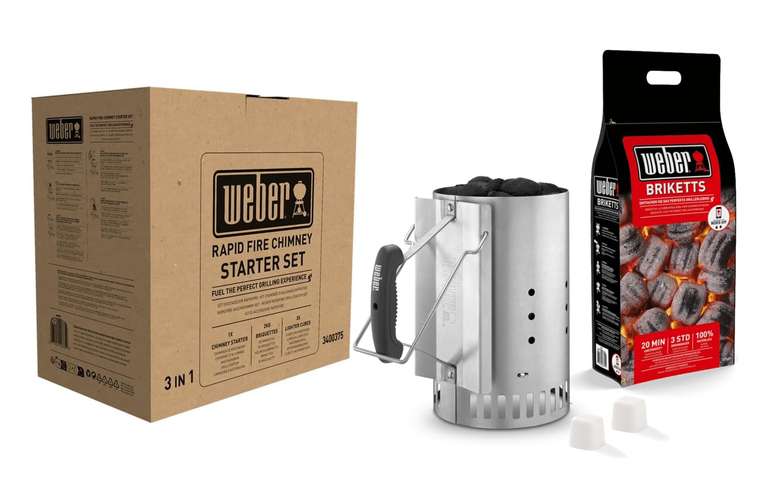 Weber Rapidfire Chimney Starter Set for Charcoal Barbecues / 3-Piece BBQ Accessory Set