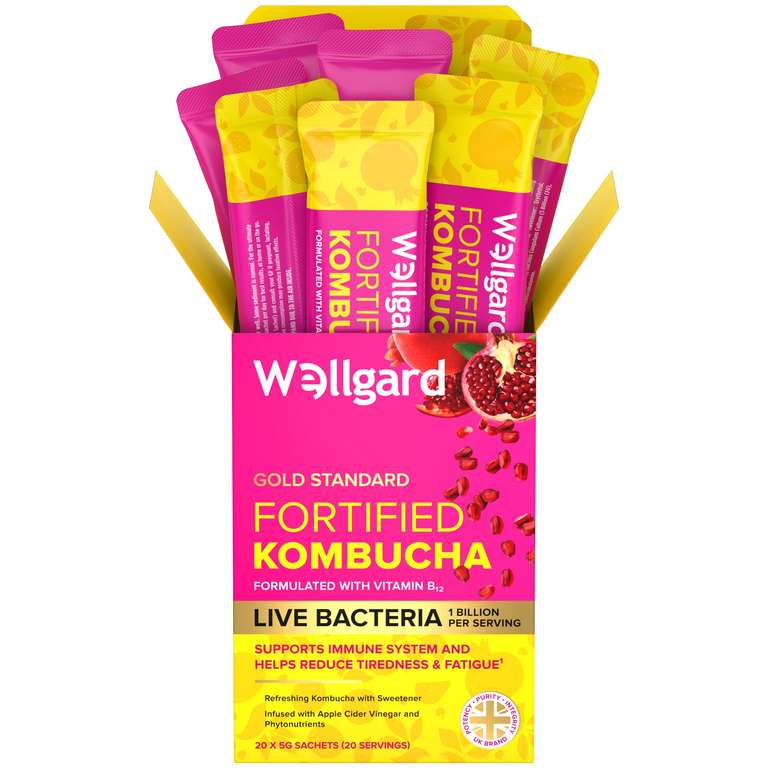 Wellgard Kombucha Drink Sticks with Apple Cider Vinegar & Pomegranate, Easy-to-Use Vegan Kombucha Sachets Sold by Wellgard UK / FBA