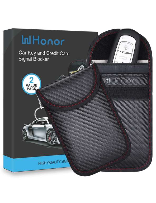 WHonor Faraday Pouch for Car Keys, Keyless Entry Signal Blocker, Military-Grade Anti-Theft RFID - 2 Pack - Sold By leokepower FBA