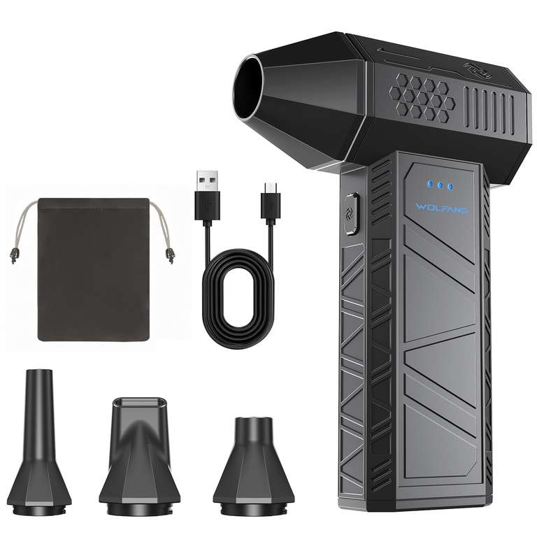 WOLFANG Compressed Air Duster-110,000 RPM, Super Power Cordless Air Duster, 3-Gear Adjustable Mini Blower with Fast Charging, Dust Blower