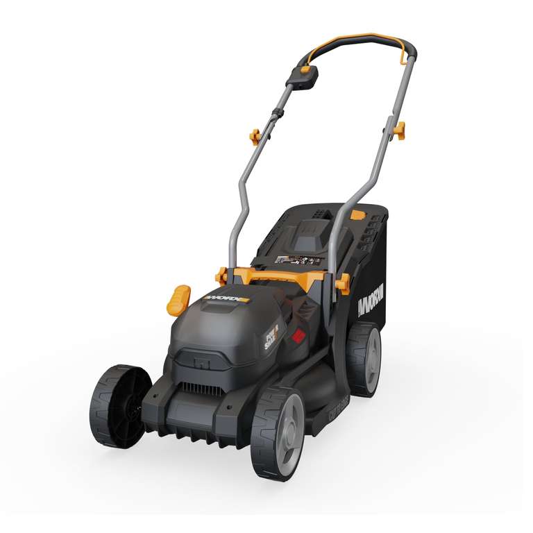 WORX WG733E 20V Brushless Cordless Lawnmower | Up to 200m² | 33cm Cut-to-Edge Deck | IntelliCut | 6-Height Adjust | 35L Grass Bag | 4.0Ah