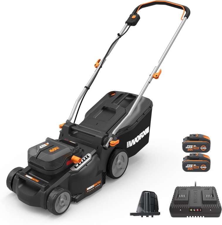 Worx WG737E 40V 37cm Cordless Lawnmower - Includes 2x 4.0Ah Batteries & Charger