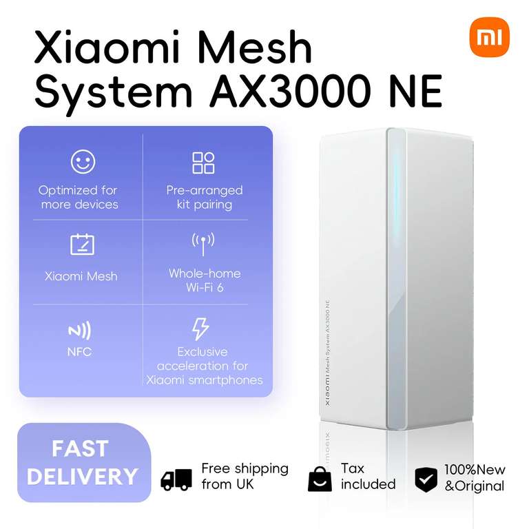 Xiaomi (Mesh System) AX3000 NE WiFi6 Router with code (2 for £55.44) @ Xiaomi Tech World Store [UK Stock]