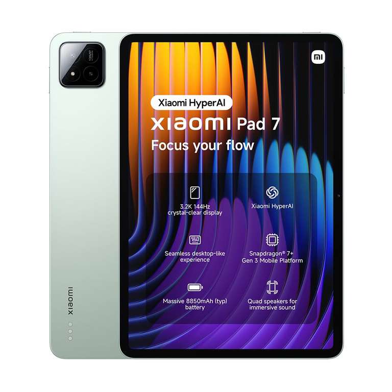 Xiaomi Pad 7, 11.2 Inch Tablet, 8+128GB, Green, 8850mAh battery, 45W turbo charging, HyperAI,2 year warranty(No power adapter included)