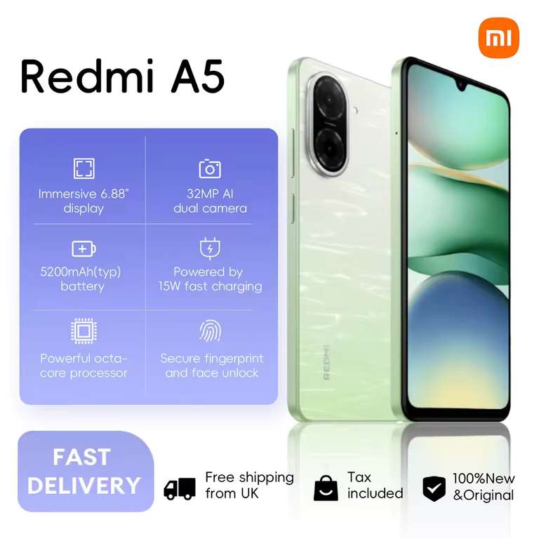 Xiaomi Redmi A5 4G 6.88" Smartphone ( 4 Colours - £53.47 to £53.75 /4GB & 128GB/120Hz/micro-SD/5000mAh/32MP)w/code @Xiaomi Tech World Store