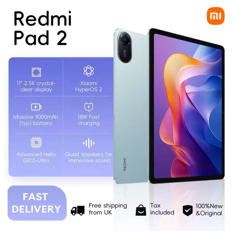 Xiaomi Redmi Pad 2 4+128GB WIFI Global Version MediaTek Helio G100-Ultra 11" with code - Xiaomi Tech World Store