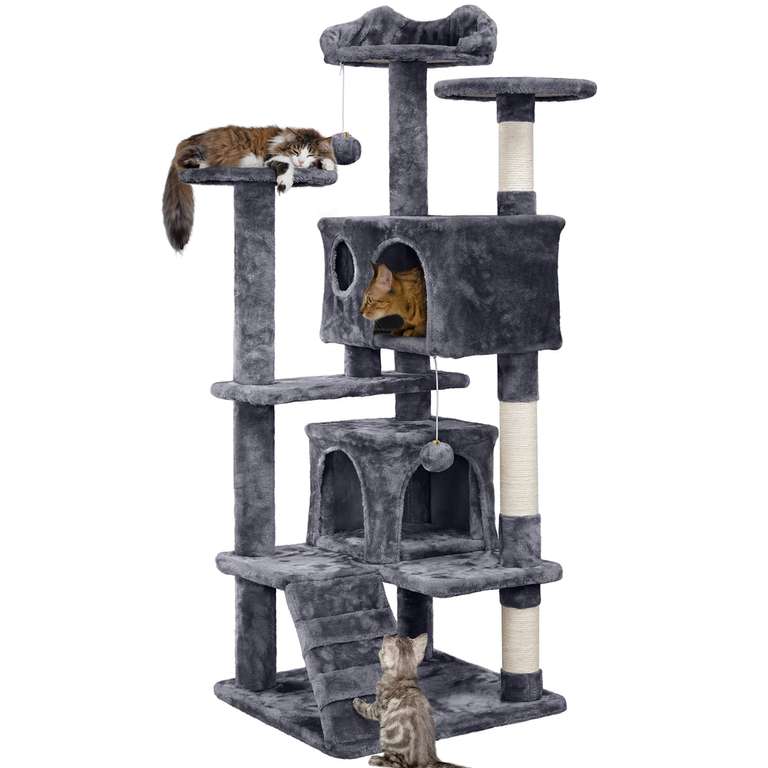 Yaheetech 138.5cm Cat Tree Tower Scratching Posts Multilevel Cat Climbing House Dark Grey Sold By Yaheetech