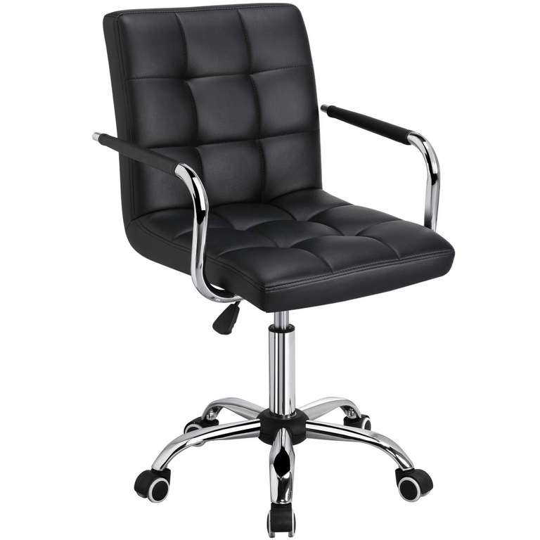 Yaheetech Mid-Back PU Leather Office Chair, Modern Swivel Desk Task Chair with Armrests, Black
