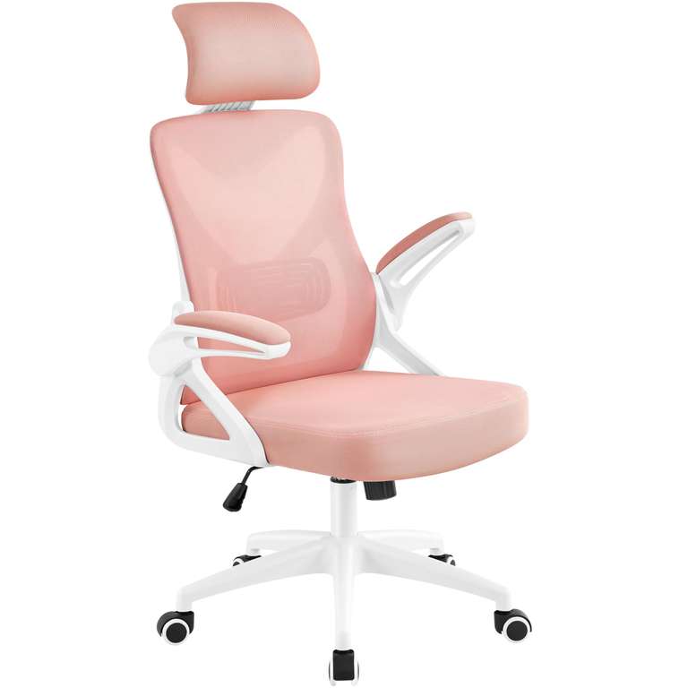 Yaheetech Pink High Back Home Office Chair Ergonomic Swivel Desk Chair with Arms and Height Adjustable Back Support